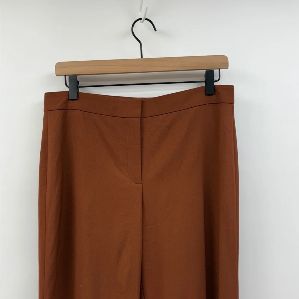 Theory High Slit Trouser Stretch Wool High Rise Flared Wide Leg Pant Brandy 6 - Picture 4 of 11